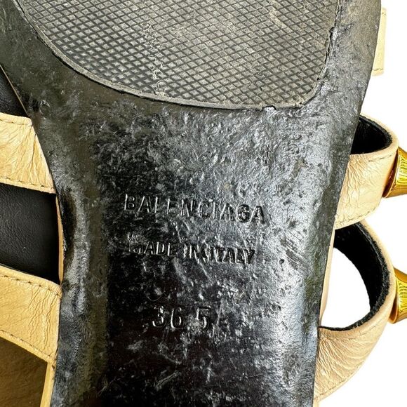 Balenciaga Beige Leather Arena Giant Studded Flat Slides Size 36.5 - Picture 7 of 9